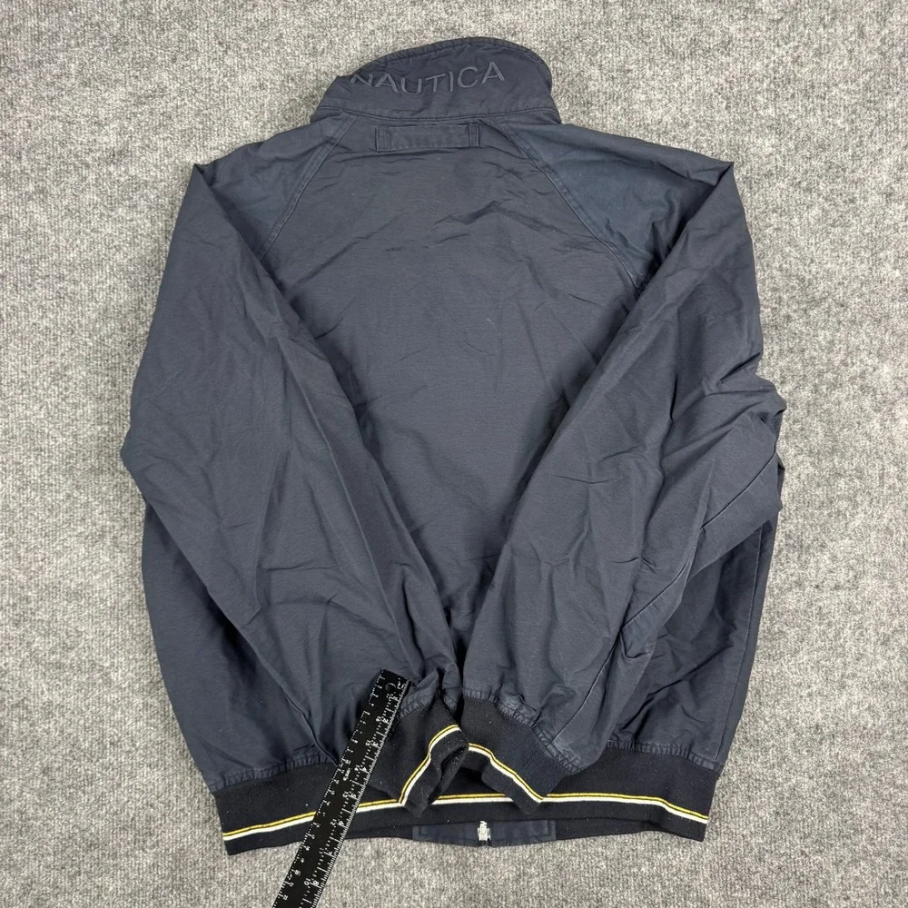 Nautica Bomber Jacket Mens Size M Navy Blue Cotton Blend Zip Up Windbreaker Logo